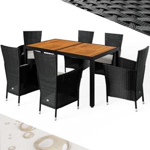 CASARIA® Mesa y Sillas Jardín Madera Acacia Poliratán 6 Sil…