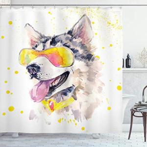 ABAKUHAUS Animal Cortina de Baño, Gracioso Perro Husky con…