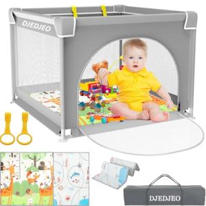 DJEDJEO Parque Infantil Bebe 90x90cm con Alfombra Bebe, Cor…