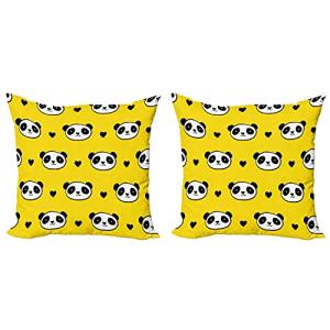 ABAKUHAUS Animal Set de 2 Fundas para Cojín, Caras sonrient…