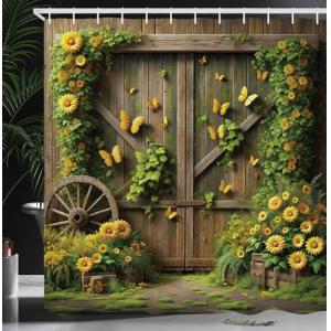 ABAKUHAUS Rústico Cortina de Baño, Puerta Floral del Graner…
