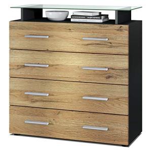 Vladon Cajonera Pavos V2, Cómoda con 4 Cajones y Estante de…