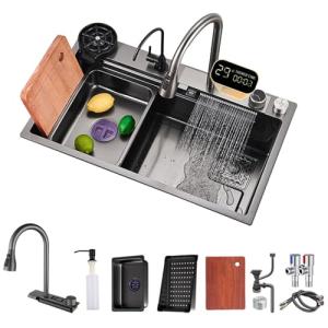 FIVIXIL Fregadero de cocina en cascada para encimera, 75 *…