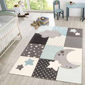 Alfombra Infantil Juego Cuadros Nubes Estrellas Puntos Past…