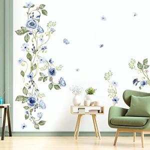 decalmile Pegatinas de Pared Rosas Flores Azul Vinilos Deco…