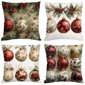 Funda Cojin 80x80 cm,Juego de 4 Fundas de Cojines Navidad T…