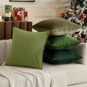MIULEE Juego de 4 fundas de cojín de terciopelo de Navidad,…