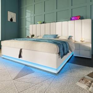 Moimhear Cama tapizada, cama de matrimonio con App Control…