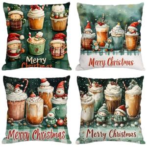 Funda Cojin 70x70 cm, Juego de 4 Fundas de Cojines Navidad…