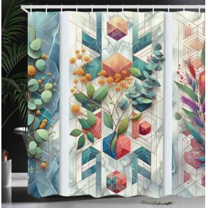 ABAKUHAUS Hojas de eucalipto Cortina de Baño, Geometría de…