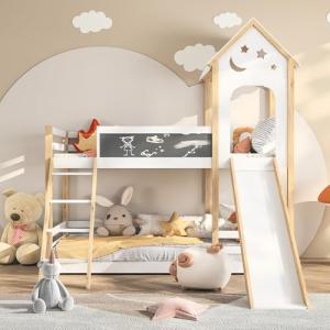 Cama Infantil con tobogán y Escalera 90 x 200 cm,Cama Infan…
