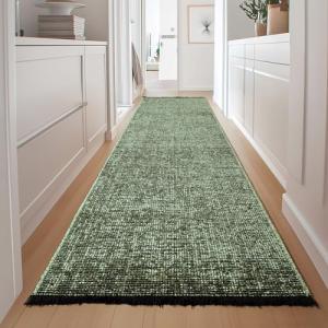 HomebyHome, Alfombra Runner Algodón Chenille Verde 80x250 c…