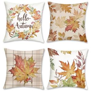 Bonhause Fundas Cojines Otoño Hojas 45 x 45 cm Funda de Alm…