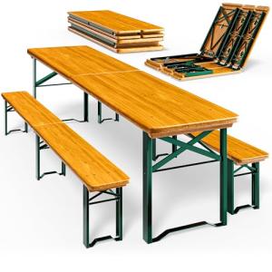 CASARIA Conjunto Mesa y Bancos Largos 10 Personas Plegables…