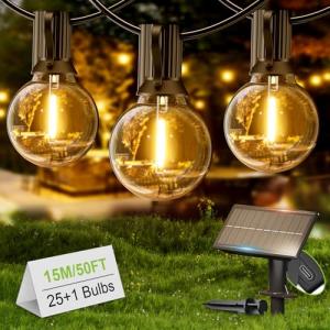 Yuusei Guirnalda Luces Exterior Solar 15m/50ft, G40 IP45 Al…