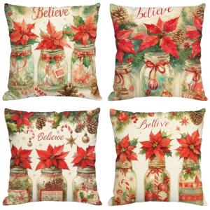 Funda Cojin 65x65 cm,Juego de 4 Fundas de Cojines Navidad T…