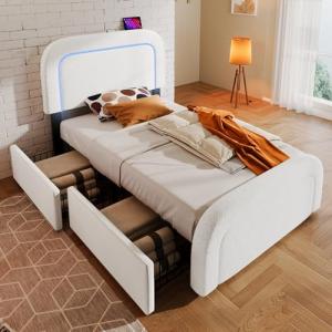 SUKY Estructura de cama, cama individual acolchada con func…