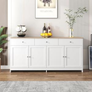 KeepGoon Aparador de buffet, con vetas de madera blanca, cu…