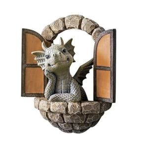 Youery Hermosa Escultura de dragón Patio, Resina Artificial…