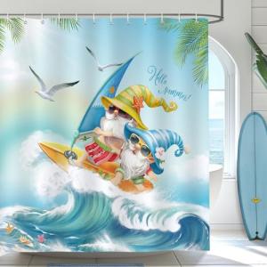 Bonhause Cortina de Ducha Verano Surf Gnomes Océano Azul Ol…