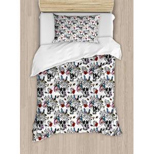 ABAKUHAUS Clásico Funda Nórdica, Calaveras y Flores, Decora…