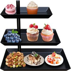 3 Pisos De Acero Negro Soporte para Tartas, Giratorio 360°…