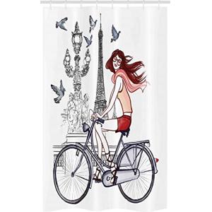 ABAKUHAUS Torre Eiffel Cortina para baño, Mujer en la Bici…