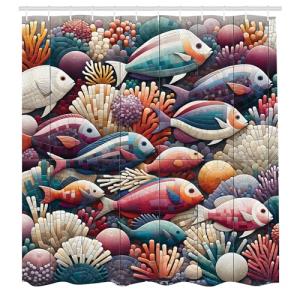 ABAKUHAUS Pez Cortina de Baño, Diseño de Mosaico con Corale…