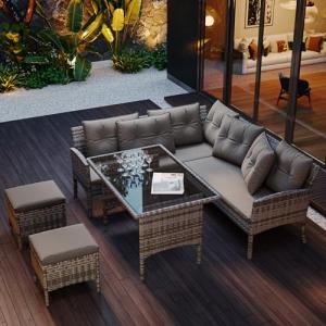Moimhear Conjunto de muebles de jardín de polirratán, para…