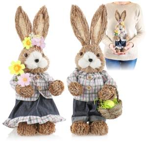 com-four® 2X Conejito de Pascua de Paja Hecho a Mano - Cone…