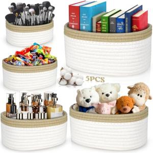 ENCOUN 5PCS Cestas Almacenaje de Cuerda de Algodón, Cesta O…