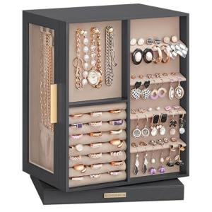 SONGMICS Caja Joyero Giratorio 360°, Caja de Joyas con 5 Ca…
