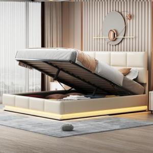 Moimhear Cama tapizada de 180 x 200 cm con iluminación y es…