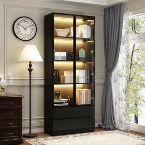 DEZAGCE Vitrina con puertas de cristal, estantería de pie p…