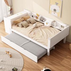 MURUL Cama plana, con cama nido, TRES estantes en el latera…