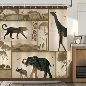 Bonhause Cortina de Ducha Animales Salvajes Elefante Jirafa…