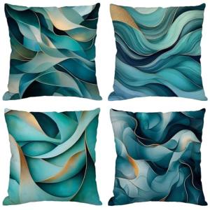 Fundas Cojines 70x70 cm Juego de 4 Azul Cojines Exterior Im…