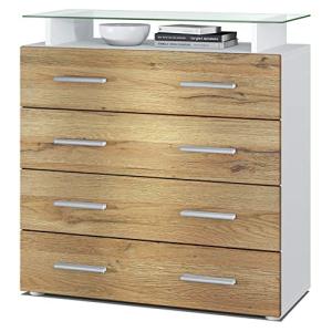 Vladon Cajonera Pavos V2, Cómoda con 4 Cajones y Estante de…