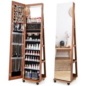 COSTWAY Armario para Joyas, Espejo Joyero de Pie Con Cerrad…