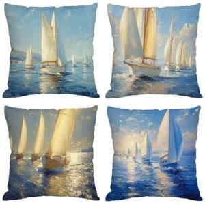 Funda Cojin 70x70 cm, Juego de 4 Fundas de Cojines Mar Lino…