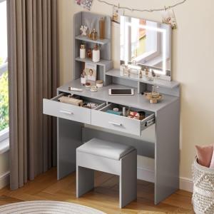 Hello-5ive Tocador de maquillaje con espejo de luz LED regu…