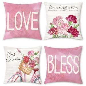 Bonhause Fundas de Cojín Flores Rosa 45 x 45 cm - Funda de…