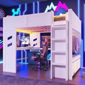 Moimhear Cama alta para videojuegos de 90 x 200 cm, con esc…