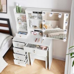 LIANWANG Tocador de Maquillaje con Espejo y Taburete, Mesa…