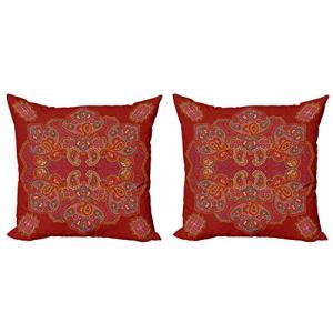 ABAKUHAUS Mandala roja Set de 2 Fundas para Cojín, Paisley…