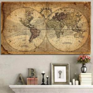 TONGYINLI Mapa del mundo retro antiguo, lienzo, pintura vin…