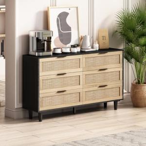 A ALFRESCOOL Cómoda de 130 cm con 6 cajones de ratán con as…
