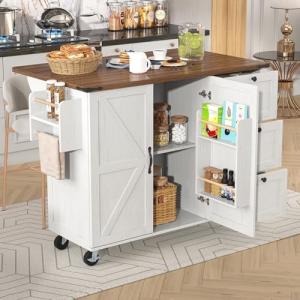 Racxily Isla de cocina, carrito de cocina con encimera exte…