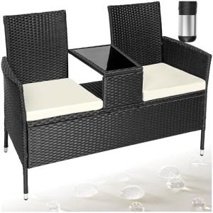 tectake® Banco de poliratán con cojines, Muebles Jardin Ext…