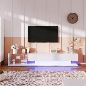 Azkoeesy Mueble para TV de 170 cm de largo, color blanco br…
